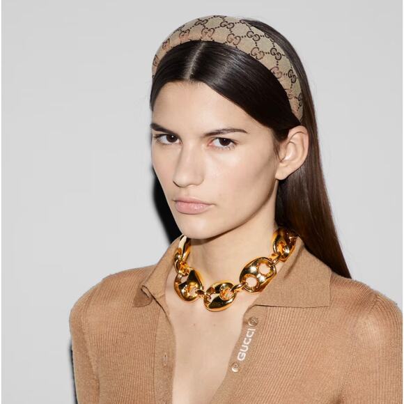 Gucci Accessories - Gucci GG Canvas Padded Hair Band Beige Ebony Brown Classic Design NWT